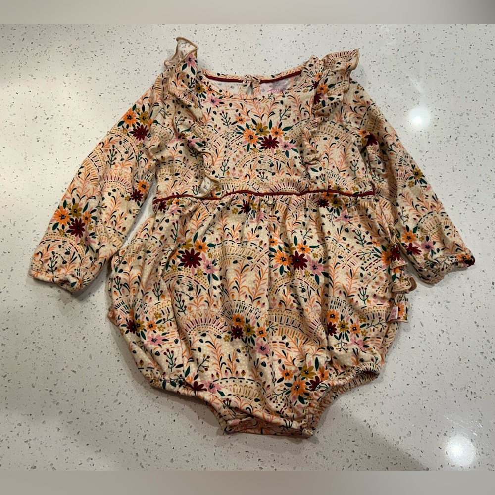 RuffleButts Floral Long Sleeve Bubble Romper | Size 18–24M